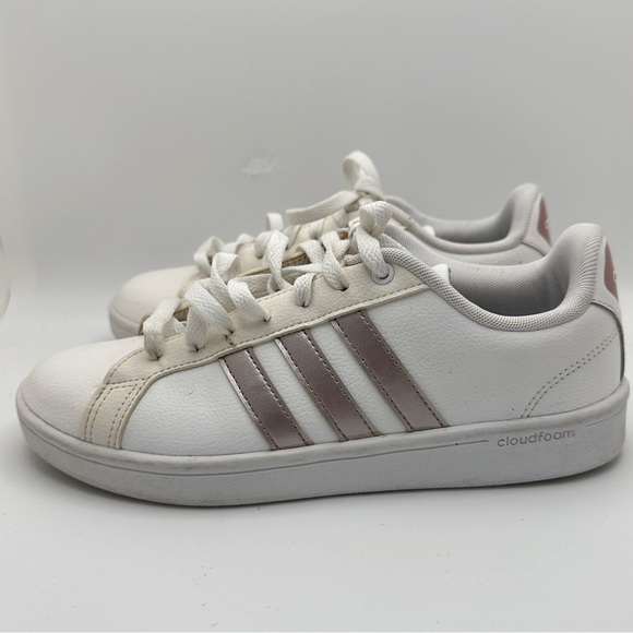 Adidas OrthoLite Float Sneakers Women's 8.5 White Stripes Rose Gold Cloudfoam - Picture 6 of 11